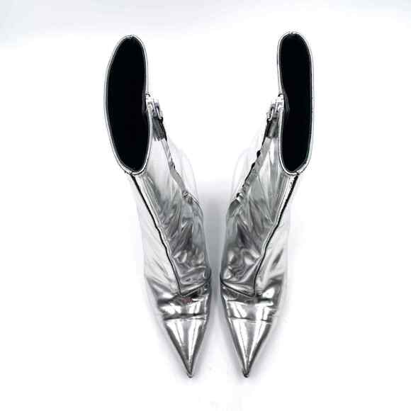 BALENCIAGA Slash Metallic Silver Boots Mirror Leather Pointed Toe Sz 36 / 6 US - Picture 4 of 11
